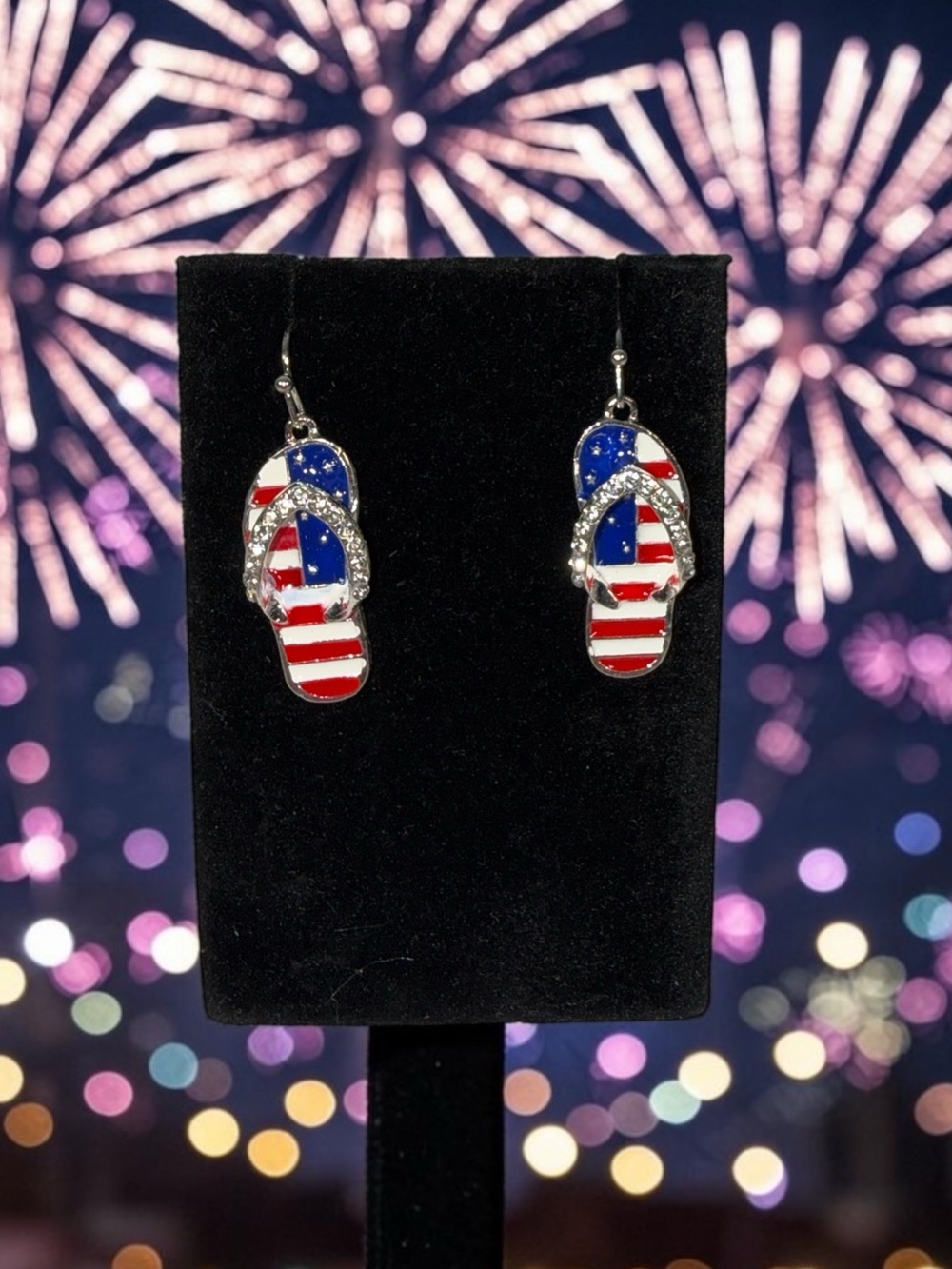 Patriotic Flip-Flop Dangle Earrings - American Flag Design